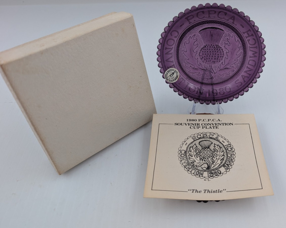 Scottish Thistle Flower Glass Decor Pairpoint Cup Plate Purple PCPCA Convention